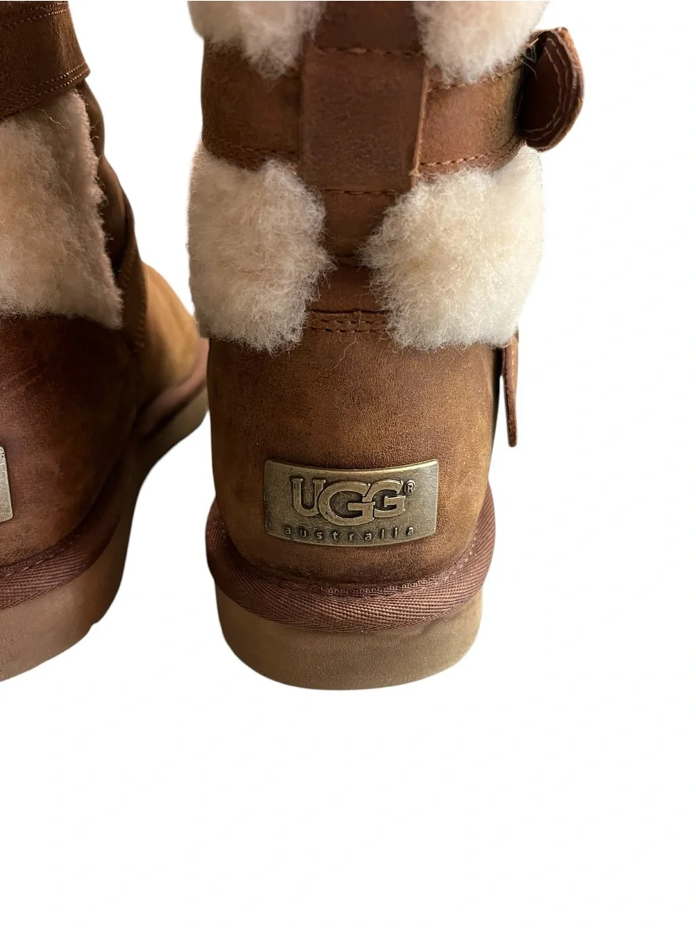 UGG Australia Becket Shearling Buckle Boots Chestnut Brown Women’s Size 8